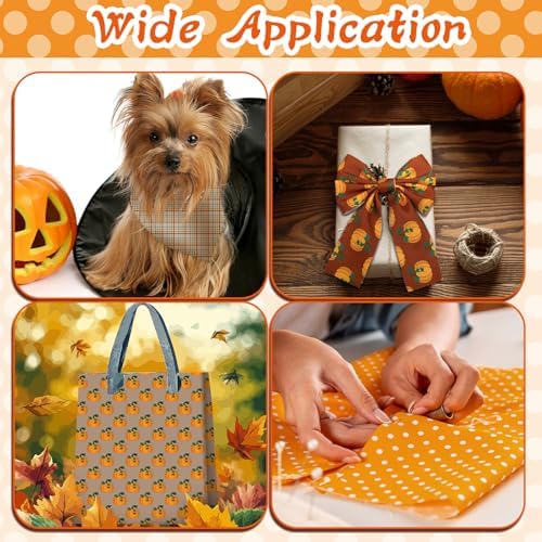 HunnmingRe 20 Pcs 10''x10'' Fall Quilting Fabric Square Autumn Pumpkin Precuts Quilted Fabric Bundle Thanksgiving Maple Polka Dot Stripes Printed Sewing Material for Patchwork DIY Craft Supplies