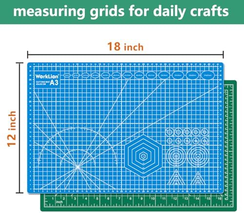 WORKLION Self Healing Cutting Mat - 12 x 18 inch Double Sided 5-layer Gridded Rotary PVC Cutting Board, for Sewing, Quilting, Scrapbooking and Arts & Crafts Projects (5 Pack)