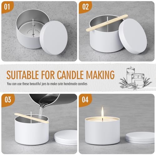 Empty Candle Tins 8 oz 24 pcs Containers for Candle Making with Lid (White-8oz)