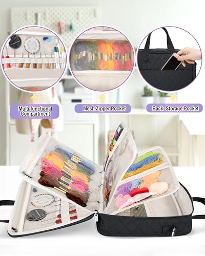Sewing Supplies Organizer Bag with Removable Binder, Black