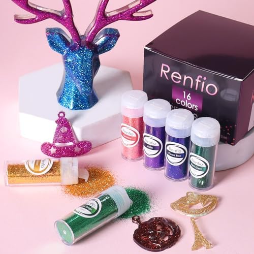 Renfio Fine Glitter, 16 Colors Resin Glitter Set Each 15g/0.53oz