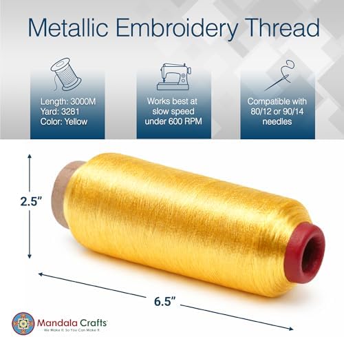 Mandala Crafts Metallic Yellow Embroidery Floss for Sewing, 3281 Yard Spool