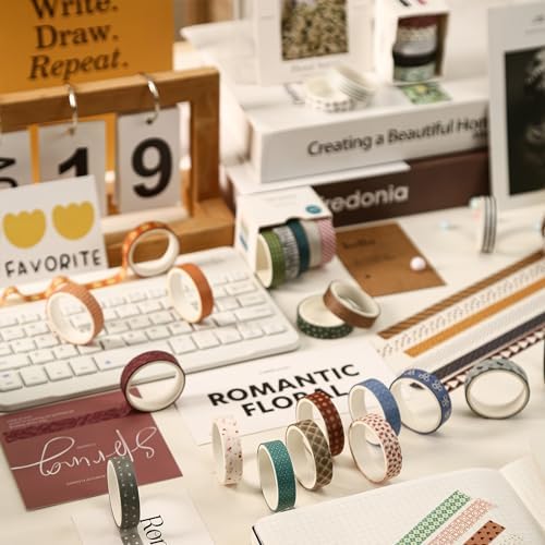 YUBBAEX 20 Rolls Basic Patterns Washi Tape Set Skinny Masking Creative Decorative Tapes, Designer's Selection (Collection 1-Vibrancy)
