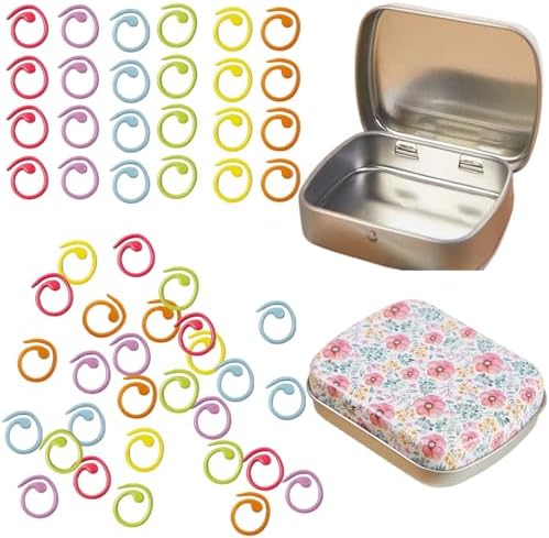 50Pcs Split Ring Stitch Markers with Box,Spiral Metal Stitch Markers for Crocheting Knitting Sewing DIY Handmade Crafts