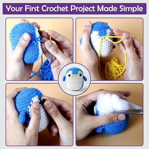 A-URA Learn to Crochet Kit for Beginners Kids and Adults, Premium 4 Animal Pattern Beginner Crochet Kits with Easy Tube Yarn & Step-by-Step Video Tutorials (Forest Friends–Standard Size)
