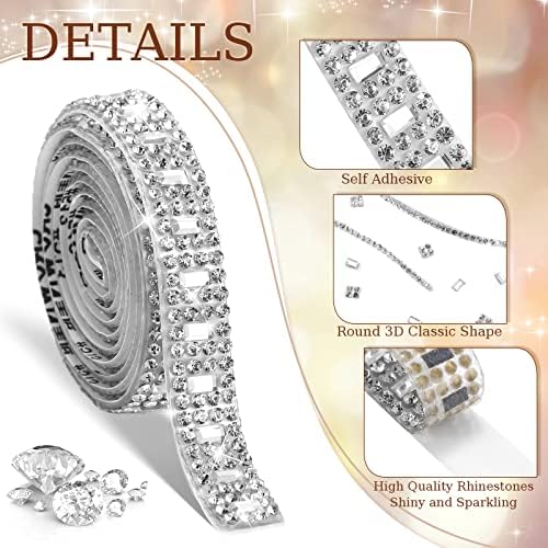 Xinnun 5 Rolls Rhinestone Ribbon,Silver,0.59 Inch,Delicate Style