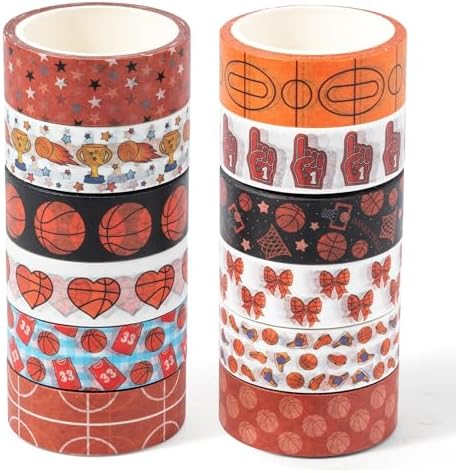 12Rolls Sports Theme Premium Acid Free Repositionable Washi Tape