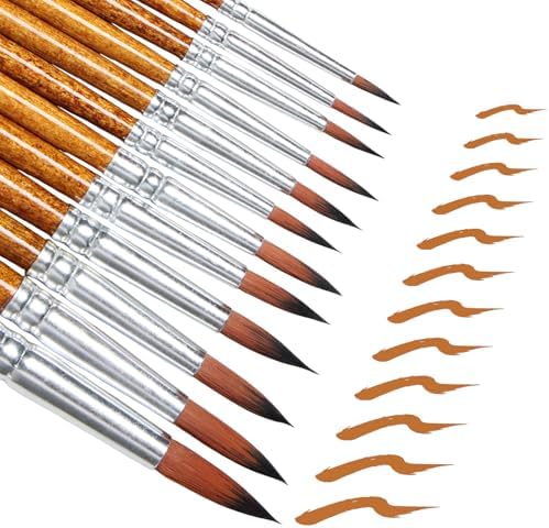 12Pcs Artist Watercolor Paint Brushes Round Pointed Tip Paint Brushes Different Sizes Paint Brush Set for Water Color Acrylics Ink Oil Gouache Tempera