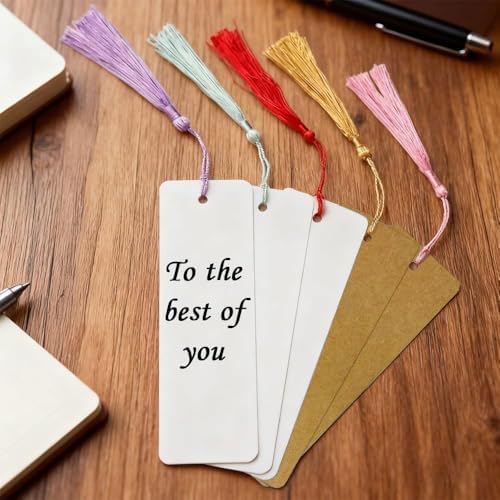 Blank Bookmarks to Decorate with 60Pcs Colorful Tassels, DIY White Cardstock Bookmarks Bulk,Craft Paper Book Marks for DIY Art Projects School Supply Gifts Tags 6.5x2.2 Inch