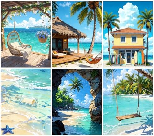 DOTSOPS 5D Beach Diamond Painting Kits for Adults Round Diamond Art Kits