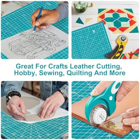 Headley Tools 17"x17" Rotating Cutting Mat, Self Healing Mat with 360-Degree Rotation & Anti-Slip Base, Sewing Board Cutting Mat Perfect for Fabric Quilting Leather Hobby Project, Turquoise