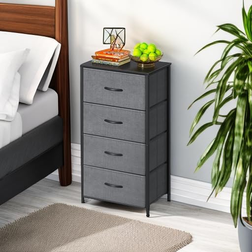 AODK Small Dresser for Bedroom with 4 Storage Drawers, Dark Grey