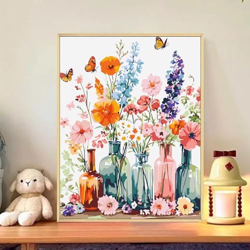 CRZMODE Flowers Paint by Numbers Kit for Adults, Vase Paint by Numbers for Adults, Acrylic Painting Crafts for Home Decor Gift (16x20inch)