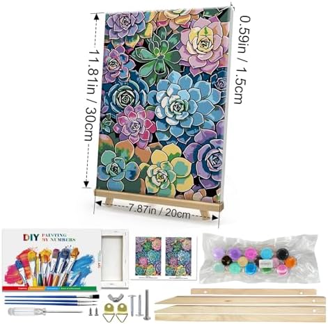 HeeBenor Framed Paint by Numbers Kit for Adults, Succulent Paint by Number with Easel, DIY Acrylic Oil Painting Kit, Adult Paint by Number Kits Framed Canvas for Home Decor 8x12 Inch