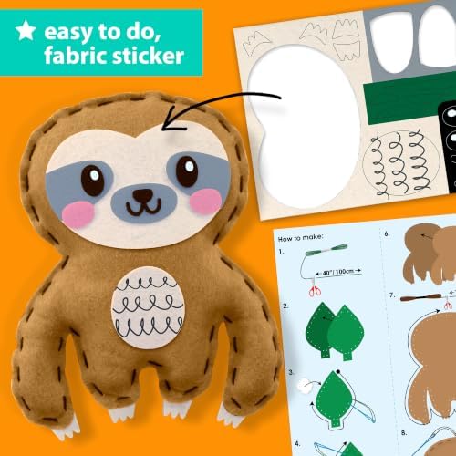 KRAFUN Beginner Sewing Kit, Sew Sloth & Leaf, Pre-Cut Felt, Kids Ages 5+