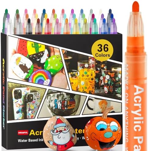 Droaful Acrylic Paint Pens Markers -36 Color Waterproof Paint Pens