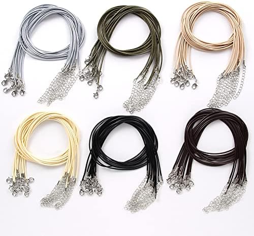 60Pcs Waxed Necklace Cord Bulk for Jewelry Making,Necklace Rope String with Clasp for DIY Bracelet Pendant,Multicolor(18 Inches and Thickness 1.5mm)