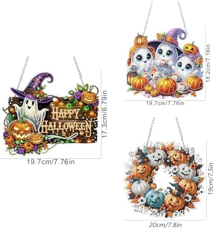 AIBOERL Diamond Art Hanging Kit for Adult,Special Shaped Rhinestone,Double Sided 5D DIY Acrylic Diamond Art Painting Window Pendants Home Garden Wall Hanging Kits Hanging Ornament (3 Pack Halloween)