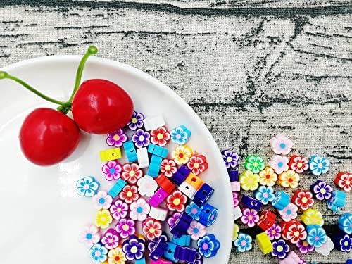 100 Pcs Flower Handmade Polymer Clay Beads, 10mm Polymer Clay Spacer Beads for Women Jewelry Making DIY Charms Bracelet Necklace Hair Clip Accessories Handmade Craft