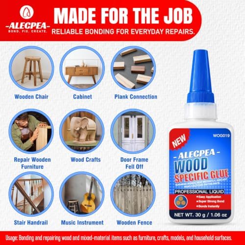 ALECPEA Wood Glue, Thin CA Glue for Wood, 30g with 3 Droppers
