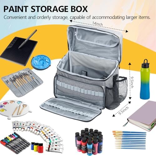 Acrylic Paint and Brush Set Organizer Bag - Carrying Case Compatible with Apple Barrel, Shuttle Art, Caliart Art Supplies - Includes Detachable Paint Brush Holder - for Home/Travel/Outdoor (Pro Gray)