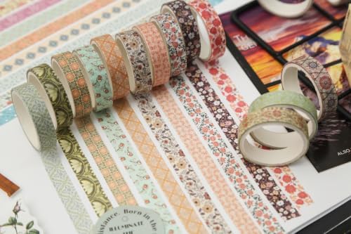 Autumn Botanical Washi Tape Set - 20 Rolls Fall Leaves Adhesive Tapes Arabesques Arts Decorative Masking Tape Sets for Craft, Kids, Scrapbook, DIY, Gift Wrapping (Cottage Mix)
