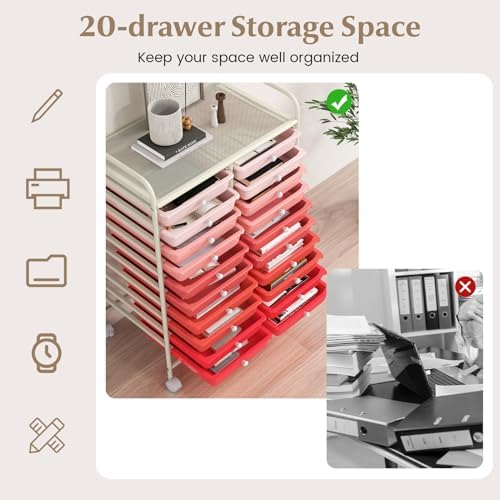 COSTWAY 20-Drawer Rolling Storage Cart, Utility Storage Organizer Cart