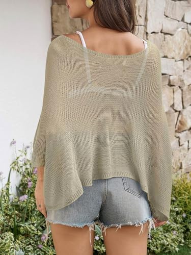 Saodimallsu Womens Crochet Cover Ups Batwing Sleeve Sweater Crop Tops Lightweight Summer Boho Knit Sheer Poncho Top