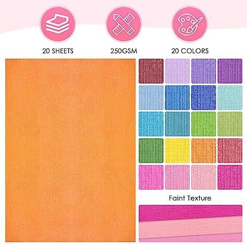 20 Sheets Rainbow Colorful Cardstock Textured Assorted Colored Paper 250 gsm Single-Sided Printed Thick Card Stock for Card Making, Scrapbooking