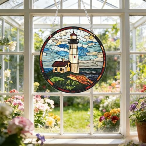 CRZMODE Lighthous Diamond Art Hanging Kit for Adults, Lighthous Pendant Diamonds Painting Art Kit, Special Crystal Diamond Art Painting Pendant Ornament, Craft Gift for Women Home Window Decor