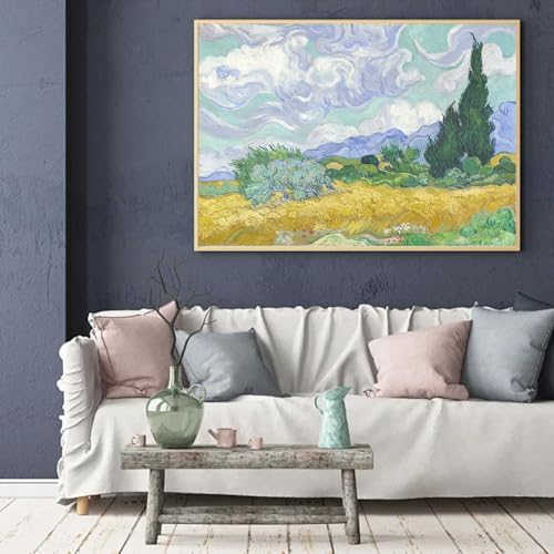 VeGuude Diamond Art Kits for Adults-Van Gogh Diamond Painting Kits for Adults Beginners,Wheat Field with Cypresses 5D DIY Full Drill Diamond Painting Cat Gem Art and Crafts 12x16inch