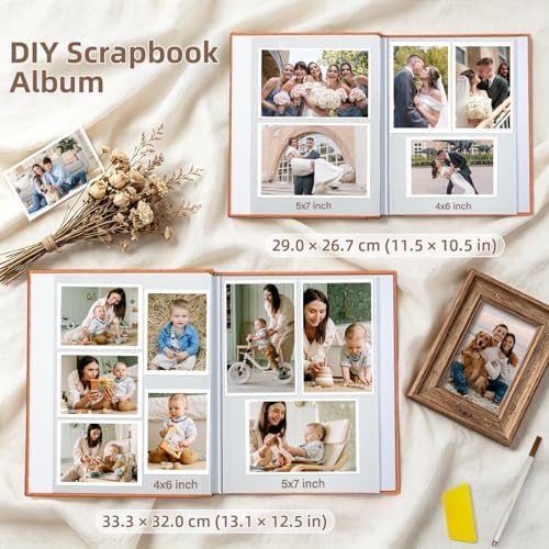 Popotop Photo Album Self Adhesive Scrapbook Album for 4x6 5x7 8x10 Pictures DIY Photo Book as Scrapbooking Supplies Kits, Birthday Gifts for Women Mom Wedding Baby Family Travel