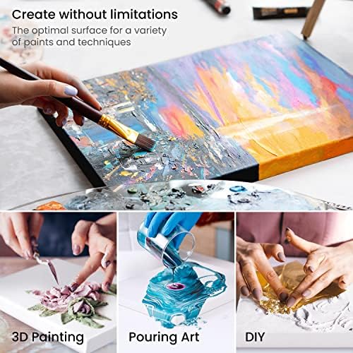 ARTEZA Stretched Canvas for Painting, 16 x 20 in, Pack of 6, Pre-Primed White Canvases for Acrylic, Oil, Gouache, Tempera, and Mixed Media | 100% Cotton Surface, 0.62 in Profile, Pinewood Bars, Acid-Free Acrylic Titanium Gesso, For Acrylic, Oil, Gouach...
