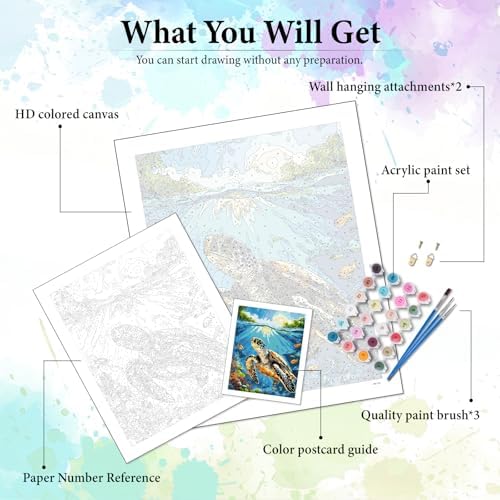 Sea Turtle Paint by Numbers Kit for Adults Without Frame 16x20 IN