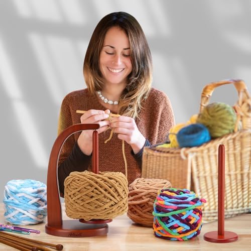 Yarn Holder for Crocheting with Magnetic Yarn Spinner-Warm Brown-Enlarg