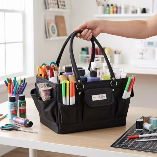 Everything Mary Deluxe Store & Tote Organizer – Black Craft Caddy with Handle – Collapsible Bag for Sewing, Scrapbooking, Art Supplies & DIY Project Organization
