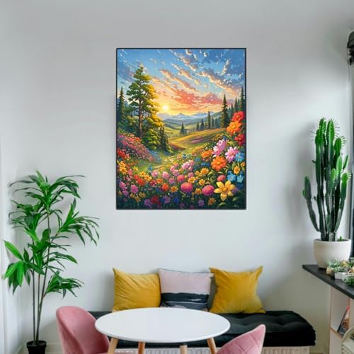ldazao Landscape Framed Paint by Numbers Kit for Adults, Paint by Number Artist Flowers,Flower DIY Canvas Oil Painting Paint by Number for Gift Home Wall Decor 9.5x12 Inch