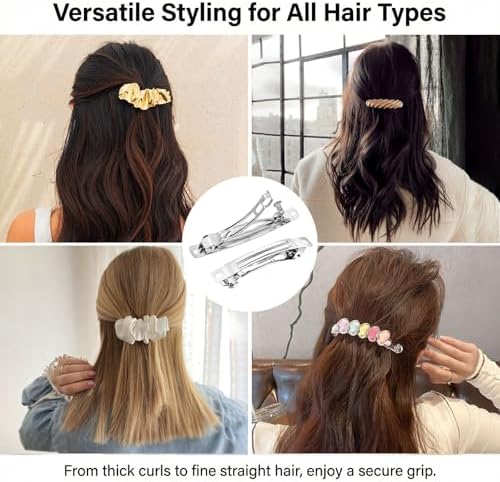 20 Piece Blank French Barrette Hair Clips 3'' Silver Metal French Hair Barrettes DIY Craft Automatic Spring Snap Hair-Clips Clasps for DIY Hair-Accessories
