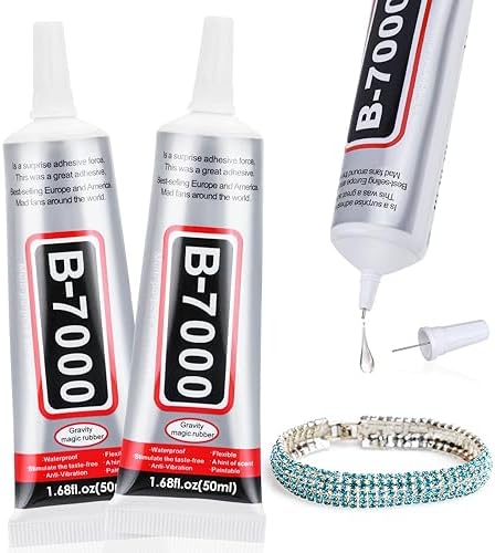 Jollidecor B-7000 Clear Fabric Glue, 2 PCS 50ML Rhinestone Jewelry Glue Super Strong Adhesive for All Purpose DIY Art Crafts Stone Beads Jewelry Repair