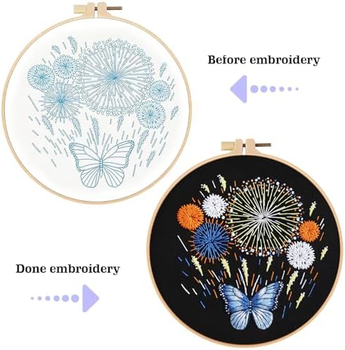spicssa 2PCS Embroidery Kit for Beginners, Hand Needlepoint Kits for Adults with Pre-Stamped Patterns, 7.8-Inch Hoop, Threads & Needles, Step by Step Instructions