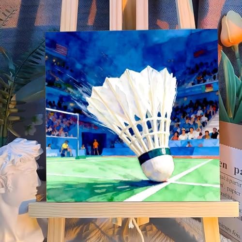 Reivworl Badminton Paint by Numbers Kit for Kids with Frame 8×8 inch