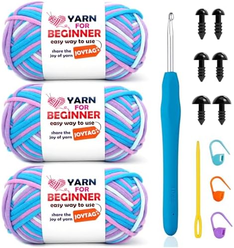 3 Pack Rainbow Beginner Crochet Yarn for Crocheting and Knitting Multicolor Cotton Crochet Yarn for Beginners(Blue Pink Purple)