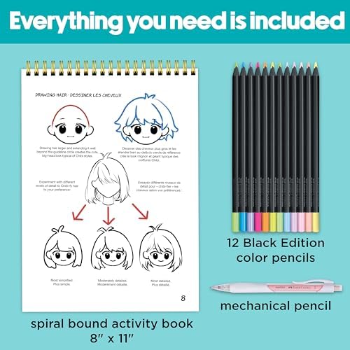 Faber-Castell Anime Drawing Kit, Chibi Edition with Step-by-Step Book