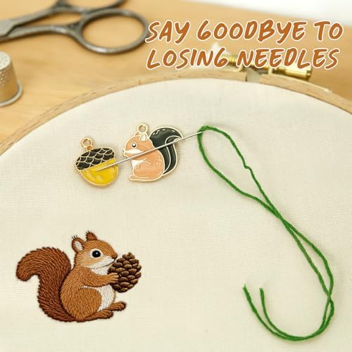 WUSUTE Squirrel Needle Minder for Cross Stitch, Cute 2 Pcs Needle Minder Magnet for Organizing, Embroidery Sewing Needle Holder Needlework Accessories