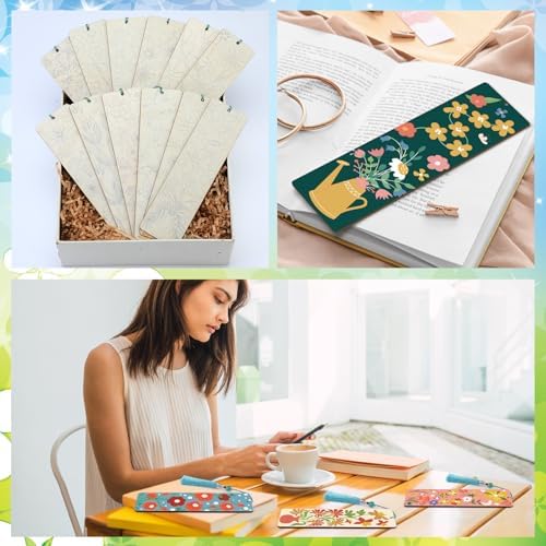 Kosiz 12 Pcs Butterfly Flowers Paint by Number Kit for Adult Wood Bookmark | Mini Paint by Numbers Kit, Painting Decor, Tassels Blank Bookmarks, for Small DIY Craft Book Lovers Gift 7x2 ''