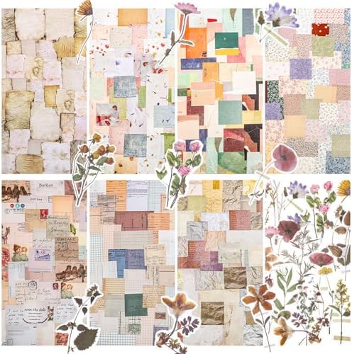 445 Pcs Vintage Scrapbook Paper with Floral Stickers for Junk Journal | Delicate Decorative Craft Paper Multi-Size Scrapbook Paper for Journaling Supplies, DIY Collage Art, Vintage Crafts