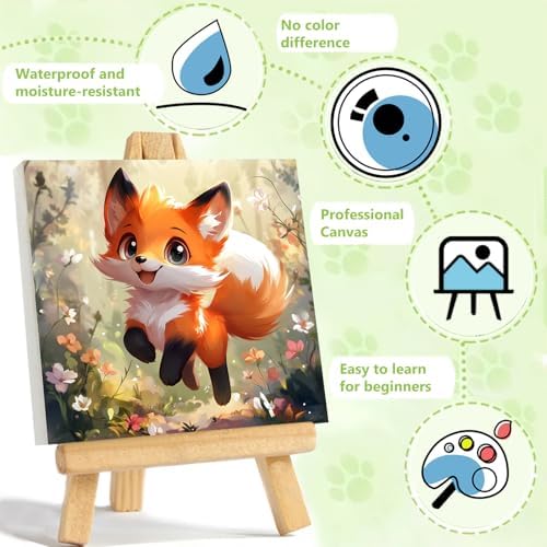 Reivworl Fox Paint by Numbers Kit for Kids with Frame 8×8 inch