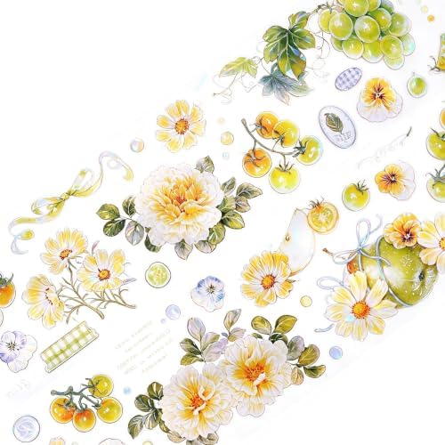XiaoBaiJia Green Grape Vine, Pre-Cut PET Shell Light Tape, Washi Stickers,2.36" x5.47 YDD for Journal Stickers Journaling Planner Scrapbooking Junk Journal Stickers Craft Supplies