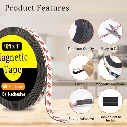 Magnetic Tape, 15 Feet x 1 Inch, Flexible & Self-Adhesive