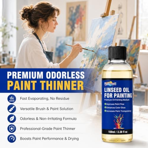Odorless Mineral Spirits 100ml, Premium Paint Thinner for Oil Painting, Effective Oil Paint Brush Cleaner for Artists, Students, Studio & Classroom Oil Painting Supplies